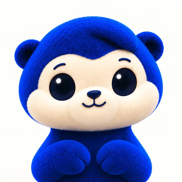Bizi, Ownwork's helper: a cobalt plush otter with a warm cream face.